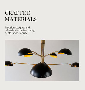Lustre en métal multi-branques pour la décoration intérieure, abat-jour noir mat, support en laiton, luminaire suspendu pour salon et salle à manger - Product Image 2