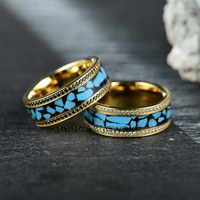 Bijoux pour hommes Délicate pierre Cz noire pavée Bague de fiançailles en titane plaqué or 18K incrustée de diamants turquoise Bague de fiançailles