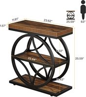 Table console moderne convertible pour salon, gain de place, table en métal noir durable, étagère à 3 niveaux pour rangement, table d'appoint en bois