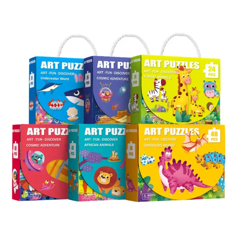 Vente en gros CE CPC 24 48 60 pièces Puzzle éducatif personnalisé Cartoon Jouets Boîte cadeau pour enfants Papier Puzzle portable Jouets