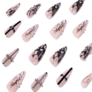 Faux Ongles Gothiques Stiletto à Coller, Design 3D Croix Strass Dentelle, Ongles Réutilisables Style Punk pour <span class=keywords><strong>Femme</strong></span>, Kit d'Art Ongulaire Rock Punk 4395 - Product Image 5