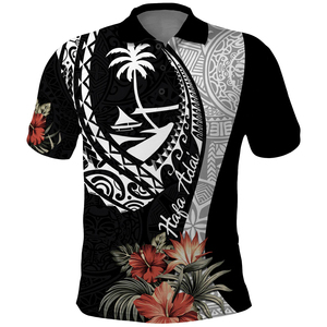Polo pour homme à imprimé tribal tongien - Design insulaire polynésien avec palmier, <span class=keywords><strong>fleur</strong></span> d'hibiscus, canoë et motif tapa - Product Image 1