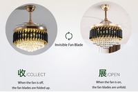 Ventilateur de plafond LED de luxe en cristal, avec pales rétractables décoratives et télécommande