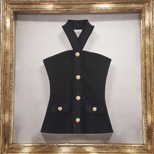 PB&ZA Women 2025 Summer Casual Chic Shaping Elastic Peter Pan Collar Hang Tank Tops Vintage Backless Camis 100% Polyester - Product Image 3