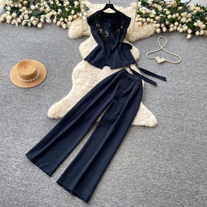 Women Sleeveless Top and Pants Two Piece Set V Neck Button Down Vest With High Waist Pant Set - Product Image 4