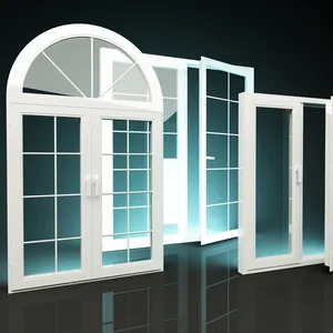 白色法国圆形顶部推拉窗拱形玻璃在窗内Upvc固定的半圆拱形窗带网格