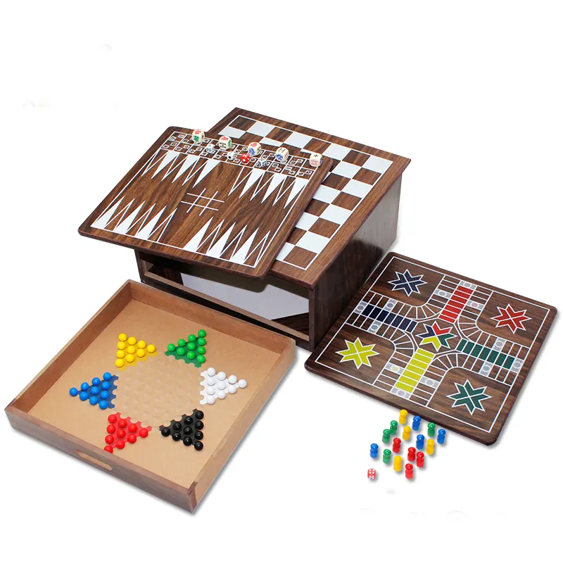 10 In 1 Multifunctionele Spelletjes 10 Hout Board Games: schaken Backgammon Checker Mikado Domino Ludo Poker Cribbage Dices