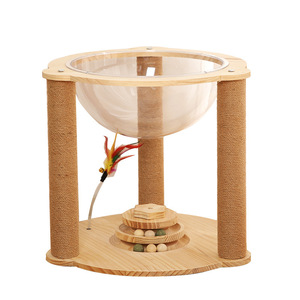<b>Cat</b> <b>Tree</b> Scratcher With Toy And Perch For <b>Cats</b> 1 Level Solid Wood Design - Product Image 1