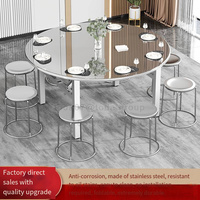 Hot Pot BBQ 360 °   Drehbarer Verdickter Klappbarer Runder Edelstahl-Tisch mit Drehplatte für Heim- und Restaurantgebrauch