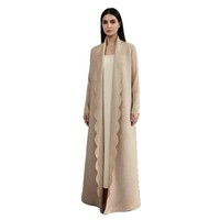 Abaya Maxi Plissée Miyake Élégante à Motif Doré, Bordure Festonnée Ouverte sur le Devant, Manches à Haute Élasticité, Idéale pour Soirées et Cérémonies