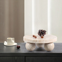 SAIDKOCC Nieuwe Chinese Stijl Natuurlijke Beige Travertijn Ronde Fruit Schaal Presentatieplateau Modern Geavanceerd Esthetisch Praktisch