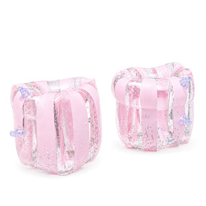 Bouées de bras gonflables en PVC transparent à <span class=keywords><strong>paillettes</strong></span> avec ruban rose, aides à la flottabilité aquatique, emballage OPP - Product Image 1