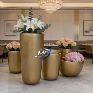 Maceta Redonda Dorada de Fibra de Vidrio para Centro Comercial, Maceta Duradera para Decoración de Jardín y Hogar - Product Image 2