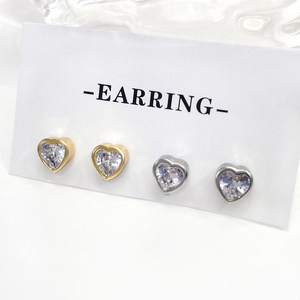 Pendientes de Plata de Ley 925 con Circonita Cúbica, Chapados en Oro de 18K, Piedras Multicolores de 4.2mmx4.2mm, Forma de Corazón Simple - Product Image 4