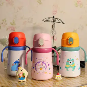 Feijow 귀여운 어린이 만화 316 스테인레스 스틸 보온병 컵 스트랩 핫 세일 아기 휴대용 360ml 밀짚 물 컵