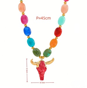 Kalung manik-manik resin bohemian berlapis emas warna-warni dengan liontin kepala banteng berbentuk hewan untuk hadiah ulang tahun pesta wanita N662 - Product Image 4
