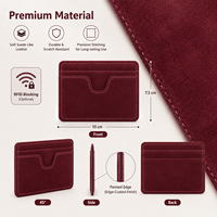 Dompet Kartu Kulit Suede Burgundy Elegan Desain Saku Tipis RFID Opsional untuk Hadiah Ritel Butik Tempat Kartu Kustom