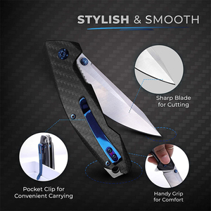 Bochen Couteau Pliant 440c in acciaio al carbonio lama pieghevole CNC in fibra di carbonio manico campeggio sopravvivenza tattico coltello tascabile EDC - Product Image 2