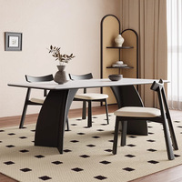 Französischer Retro-Stil 4-Sitzer Esstisch-Stuhl-Set Modern Minimalistisch Kleine Wohnung Mid-Century-Stil Schiefer-Esstisch