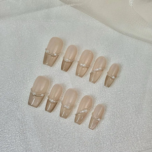 <span class=keywords><strong>Uñas</strong></span> Postizas Francesas Personalizadas, Hechas a Mano, Reutilizables, con Pegamento, 10 Piezas, Diseño de Corazón, Larga Duración - Product Image 1
