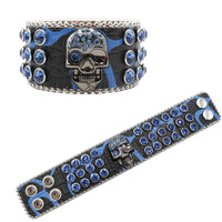 Bracelet en cuir PU avec fermoir tête de mort orné de strass, style gothique occidental, un accessoire élégant, polyvalent et distinctif.