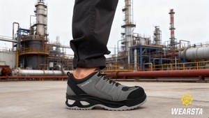 נעלי עבודה שחורות אופנתיות נגד החלקה, עמידות למים, מעור, עם מגן פלדה לאצבעות, לגברים, לתעשייה כבדה, נגד דקירות. - Product Image 6