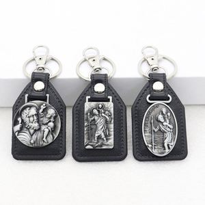 Wholesale Christian Retro Metal Keychain Cross Pendant Pu Leather <b>Car</b> Accessories Hanging Accessories <b>Car</b> Keychain Pendant - Product Image 4