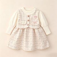 Niedliches Mehrlagiges Langarm-Prinzessinnenkleid Frühling Baby Mädchen Kinder 1. Geburtstag Festkleid