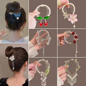 Pinces à cheveux papillon rétro perles suspendues tête de pilule haute perle griffes de cheveux femmes épingles à cheveux élégantes queue de cheval boucle accessoires de cheveux - Product Image 2