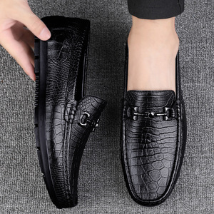 Zapatos Casuales de Cuero Genuino con Capa Superior de Color Sólido y Grabado en Relieve, Mocasines de Verano para Hombre - Product Image 4