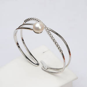 Brazalete de Plata S925 para Mujer, con Perlas de 9-11 mm, Diseño Elegante, Pieza Sólida para Joyería DIY, Bandeja de Accesorios, Brazaletes y Pulseras de Cristal Semi Precioso - Product Image 1