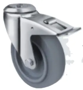 Universal Soft Grey TPR Rubber Caster Wheel Swivel Plate Bolt Hole M12 Brake Non-Marking 80-200mm Wheel Diameter