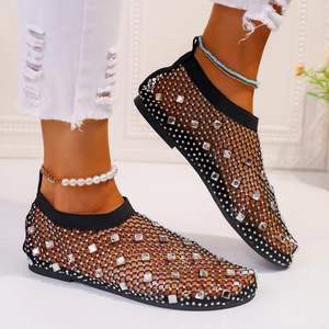 Ballerine in Rete Ultra Comode da Donna con Strass Colorati, Sandali a Rete con Tacco Basso - Product Image 5