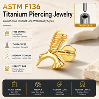Perhiasan tindik JiaXin ASTM F136 Titanium Grade Implant, tanpa ulir, flat back, labret stud, untuk bibir, helix, conch, dengan inlay zircon berbentuk hati, ukuran 16G
