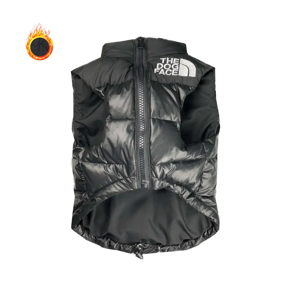 Livraison directe vêtements de luxe pour chiens hiver chaud chiot gilet en duvet gilet visage de chien manteau de chien