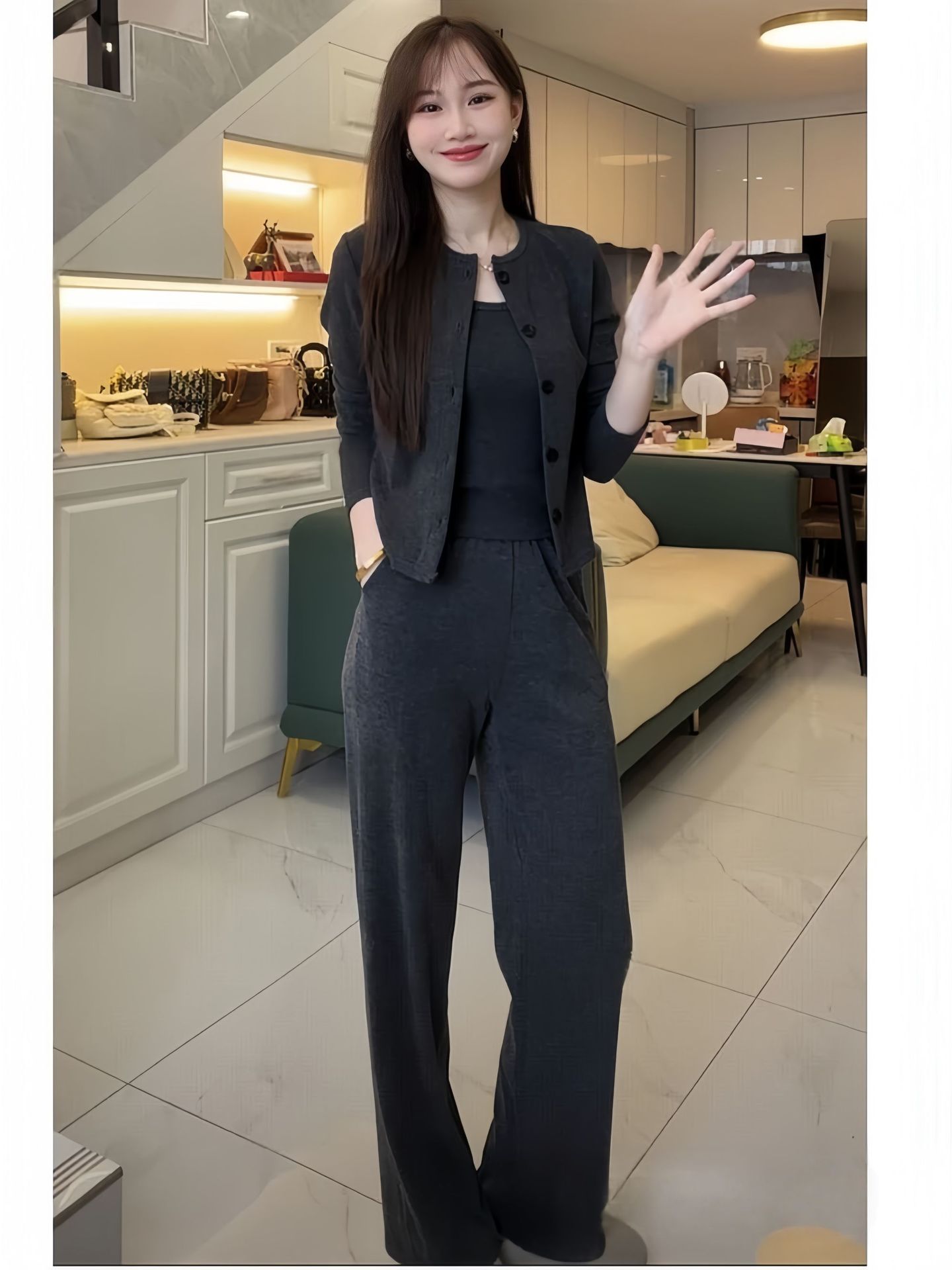 Set di pantaloni a tre pezzi grigi