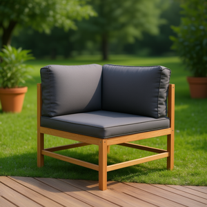 Canapé d'angle durable en teck gris foncé pour usage extérieur avec coussin en mousse haute densité, design contemporain, une place, pour jardin - Product Image 2