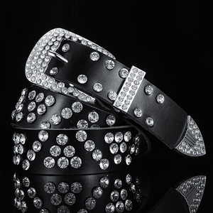 <span class=keywords><strong>Ceinture</strong></span> pour <span class=keywords><strong>femme</strong></span> en <span class=keywords><strong>cuir</strong></span> véritable de style coréen avec strass, boucle à ardillon et boucle en acier, vente directe d'usine Ecowalson - Product Image 4