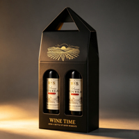 Boîte cadeau de luxe en papier kraft pour whisky et vin, porte-bouteilles double, avec logo personnalisé, gaufrage et marquage à chaud