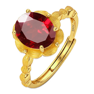 Bague de mariage vintage florale en argent 925 fin plaqué or rhodié, finition mate brossée, avec pierre précieuse naturelle ovale 8*10mm, bijoux pour femmes - Product Image 1