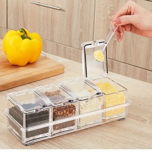 Four Compartment Transparent Pet <b>Plastic</b> Seasoning Container Set With Lidded Bottles For Kitchen Home Use Solid Seasonings - Product Image 3