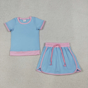 Conjuntos de Ropa de Verano para Bebés Niñas RTS, Camisas de Algodón Azul de Manga Corta, Faldas y Pantalones Cortos - Product Image 2