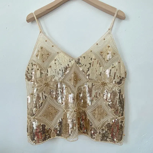 Chaleco Corto de Verano para <span class=keywords><strong>Mujer</strong></span> con Lentejuelas y Tachuelas, Sexy, Delgado, con Cuello en V y Cuentas - Product Image 1