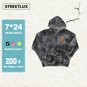 Sudadera con capucha de retazos desgastados Streetlux 500GSM, jersey de gran tamaño Vintage con lavado ácido y dobladillo crudo para hombre - Product Image 1