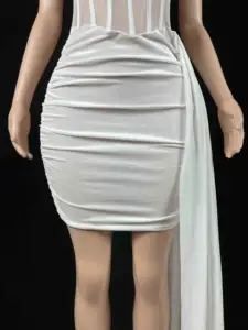 中国の卸売デザイナー服ダイヤモンドパールロング裾ミディドレス女性ウェディングドレスブライダルガウンイブニング生地ホワイト