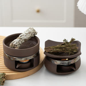 Poêle d'aromathérapie vintage en poterie artisanale cuite à sec, résistant à la chaleur, pour la maison et le bureau, <span class=keywords><strong>avec</strong></span> bougies incluses, pour un thé chaud - Product Image 2