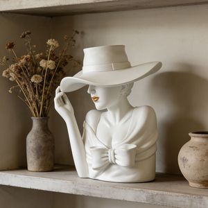 <b>Resin</b> Goddess Vase With Hat <b>Figure</b> Contemporary Desk Flower Arrangement Home Office Decoration Gift - Product Image 2