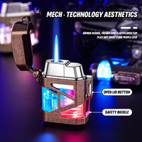 Briquet portable en métal au design mecha avec lumières LED, flamme jet à injection directe, coupe-vent, rechargeable au gaz butane