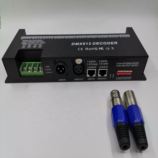 JIUAN DMX512 Decoder PWM High Power 3CH/4CH/8CH/24CH 30Channel Common Anode LED Strip Lighting Remote Control 1440W DC12-24V