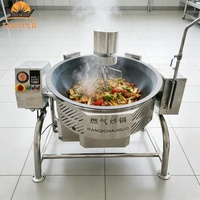 Wok en fonte de 150 L à alimentation directe GPL/GNL, avec extérieur en acier inoxydable, agitation planétaire, contrôle de la température et revêtement de qualité alimentaire pour